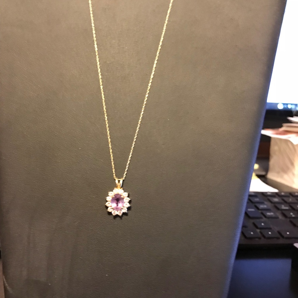 Yellow gold amethyst zirconia-diamonds  necklace. 2 pc necklace and ring.